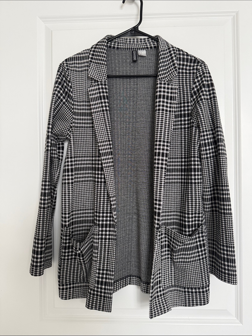 H&M Black and White Plaid Open-Front Blazer